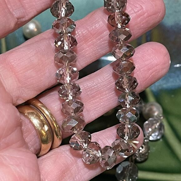 Handcrafted Glass Faceted Beads & Pearl Long Necklace Earrings Set - Picture 4 of 4